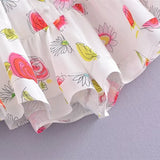 Pbong  Summer U Collar White Print Flower Sleeveless Bodysuits Women Ruched Ruffles Hem Skirt-shorts Jumpsuit Tank Romper Overalls