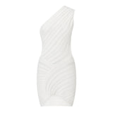 Pbong  Women Knitted Mini Dress Sleeveless One Shoulder Cut Out Bodycon Pencil Dress Fashion Sexy Elegant Y2K Chic Dresses