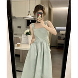 Summer Women's Square Collar Halter Dress Small Size Design Slimming Waistline Elegant Skirt Sweet Style Midi Dress