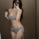 Fashion Sexy Chain Three-Piece Two-Piece Bikini Sexy Lace-Up Small Breasts Gathering Buttock Skirt Swimsuit Women