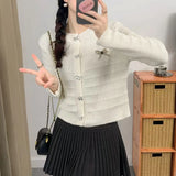 Ribbon Button Up Knit Cardigan Sweater for Women Long Sleeve Button Front Sweater Jacket Teen-girl Y2K Cute Outfit