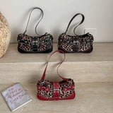 Women's Leopard Print Faux Shoulder Bag Metal Rivet Decor Adjustable Strap Casual Daily Crossbody Underarm Handbag