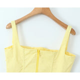 Pbong  Summer Women Yellow Bone Slim Fit Camis Back Zipper Female Tank Tops Chic Party Crop Top