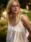 Lace Embroidery Sweet Chic Tank Top V-neck Loose Patchwork Summer Vest Cotton Blend Sleeveless Fashion Vacation Camisole 2025