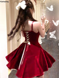 French Elegant Red Party Velvet Mini Dress Women Fashion Patchwork Princess Vestidos Female Spring Autumn Graduation Clothes