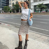 Polk Dot Printed Elegant Low Waist Straight Midi Skirt Y2K Summer Fashion Holiday French New All-Match Women Vestidos