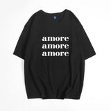Fashion Red Amore Letter Print Summer T-shirts Cotton Short Sleeve Casual Summer Top 2025 New Loose Streetwear Women Tee
