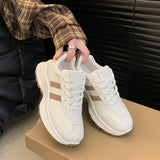 Pbong  Women's Lightweight Sports Shoes New Trendy Versatile Casual Thick-Soled Comfortable Sneakers for Women White Shoes