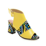 Pbong  New Fashion Fashion Sandals Ladies Print Thick Heel Fish Mouth  Size Women's Shoes 34-43