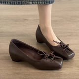 Pbong  Women's Loafers Shoes Square Toe Shallow Designer Heels Shoes New Heeled Sandals Retro Fad Walking Leather Casual Mujer Zapatos