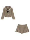 Women Two-piece College Style Short Stylish Suit Jacket with High Waist Slimming Pleated Skirt  Age Reducing Set/single Piece