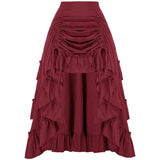 Women Goth Outfit Victorian Steampunk Ruffle Vintage Drawstring Layer High Low Skirt Long Bustle Skirt Halloween