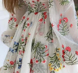 Pbong  Elegant Lace Embroidery Design Lantern Sleeve Fairy Dress Birthday Party Gown Sweet Princess Style High Waist A-Line Skirt