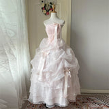 Pbong  Pink Vintage Heavy Work Evening Gown Princess Style Birthday Party Student Female Dress Luxury Lightweight Special Occasion