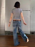 American Retro High Street Spicy Girls Low Waist Jeans Women Vintage Y2k Harajuku Baggy Solid Slim Denim Flared Pants