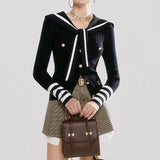 Preppy Style Knitted Cardigan Women Striped Sailor Collar Cute Long Sleeve Sweater Elegant Sweet Autumn Winter Cardigan
