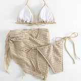 Pbong  Sexy Bikini Three-piece Set Skirt Swimsuit Women Solid Color Beach Vacation Swimsuit Popular Nylon Fabric with Chest Pad