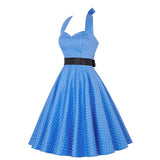 Summer Vintage Hepburn Style Dress Embroidered Neck Hanging Print High Waist Cotton No Sleeve Full Skirt Length A-Line Dress