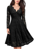 Pbong  Russian Lace Dress Women's Cross-Border V-neck Mini Skirt Elegant Commute Style Polyester Fabric High Waist Long Sleeve