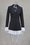 Fashion Turn Down Collar Black Blazer's Dress 2025 Spring Summer New Chic Rufle Dress Flare Sleeve Slim Office Lady Short Dress