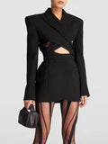 Minimalist Blazers For Women Notched Collar Long Sleeve Hollow Out Pathwork Drawstring Blazer Female Fashion New