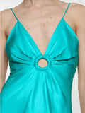 Round Ring Hollowed Out Sling Party Dress Women Blue V-neck Sleeveless Backless Maxi Robes 2024 Lady Simple Elegant Formal Dress