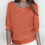 Pbong  Autumn Spring Solid Casual Knitwear Pullover Loose Tops Women O-Neck 3/4 Long Sleeve Knitwear Sweaters