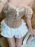 Pbong  White Mini Skirts For Women's Sweet A-line Jupe Fashion Korean Folds Ruffles Summer Y2k Skirts