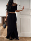 Slash Neck Crop Top And Long Skirt New Matching Sets Cotton Blend Vacation Beach Spring Summer Outfits Knit Elegant Women Sets