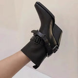 Pbong  Women Ankle Boots Designer Leather Goth Shoes Luxury Pointed Toe High Heels Trend Wedges Punk Autumn Boots Snow Botas Mujer