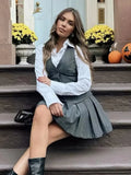 New Women Wide Pleateds Short Dresses Stripe V-Neck Sleeveless Vest Mini Dresses Ladies Fashion Office Dresses Clothes