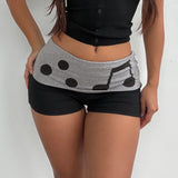 Pbong  Casual Musical Note Pattern Contrast Color Shorts Y2K Aesthetics  Folds Elastic  Waist Slim-Fitting Mini Bottom Summer Wear