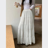 Summer High Waist White Mini Skirt Women Fashion Korean Patchwork A-Line Skirts Female Summer Solid Elegant All-Match Long Skirt