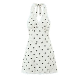 Pbong  Lace Spliced Polka Dot Halter Dress Women Elegant A-line Mini Sexy Backless Dresses Summer Robe