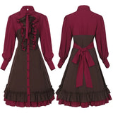Medieval Lady's Court Style Halloween Costume with Waist Cinching Dress Shirt Collar Stage Performance Women's Retro Gown Female