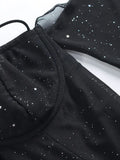 Pbong  Off Shoulder Full Sleeves Sparkly Dress Sexy Halter Mini Dresses For Women Party Night Blackless Slim Fit Vestidos Mujer