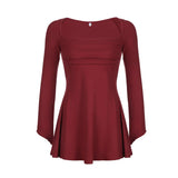 Black Square Neck A-Line Flare Sleeve Dress