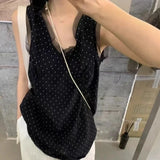 Pbong  Women Clothing V-neck Polka Dot Dresses Vintage Summer Sleeveless Robe Femme Gauze Patchwork Mini Dress