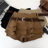 Tiered Ruffle Mini Skort with Belt Built-in Shorts High Waist A-line Short Skirts Women Teen-girl Summer Y2K Beach Vacation