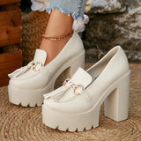 Pbong  Fashion Tassel Metal Decor Super High Heels Shoes for Women New Slip On Chunky Platform Pumps Woman Gold Silver Party Shoes
