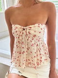 Strapless Off Shoulder Ruched Tube Tops Women Front Tie-up Ruffles Summer Party Clubwear Tank Mini Vest