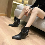 Pbong  Women Ankle Boots Designer Leather Goth Shoes Luxury Pointed Toe High Heels Trend Wedges Punk Autumn Boots Snow Botas Mujer