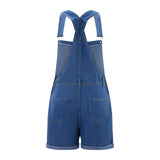 Pbong  Women Denim Bib Overalls Adjustable Straps Shorts Romper with Pocket Casual Rolled Cuff Shortalls