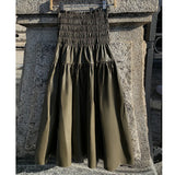 Pbong   Faux Leahter PU Skirt Elastic Waist A-Line Black Skirts Casual Elegant Long Skirt Green Dress Female New Soft Vintage Skirt