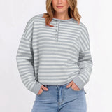Pbong  Womens Knitted Sweater Tops Fall Long Sleeve Crew Neck Striped Button Loose Pullover Jumpers Preappy Casual Knitwear