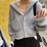 Women's Hooded Cardigan Button Up with Pocket Knitted Sweater Hoodie Slouchy Knitwear Fall Winter Casual Chic Outfit