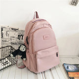 Pbong  Solid Color Backpack Women Multi-pocket College Book Bag Casual Laptop Backpacks Men Schoolbag For Teenage School Bags For Girls