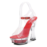Glowing Sandals Women  Summer New Flowers Transparent High Heels 14.5cm Platform Thick heel Ladies Banquet Shoes