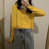 Button Up Knit Cardigan Sweater Women Long Sleeve Boxy fit Crop Top Sweater Jacket Autumn Winter Teen-girl Casual Daily Outfit