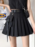 Pbong  Harajuku Belt Pleated Cargo Skirt Women Fashion Gothic High Waist Pocket Mini Skirts Fashion Summer Lady A Line Black Skirt